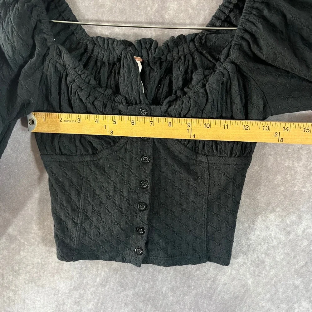 Free People Corset Top Women XS Black Long Sleeve Ruched Button Front OB1075685